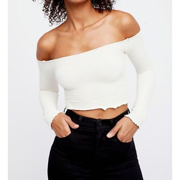 Intimately Free People Women's Sz M/L Ivory Textured Long Sleeve Crop Top - Picture 6 of 7
